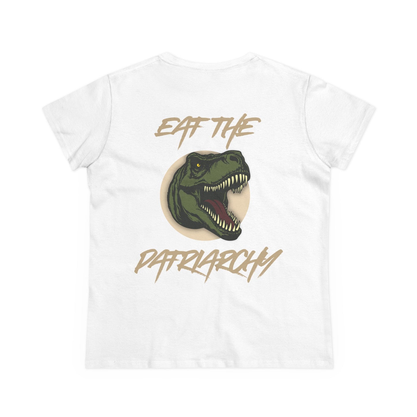 Eat the Patriarchy: Women's Midweight Cotton Tee with T rex 'Eat the Patriarchy' Design