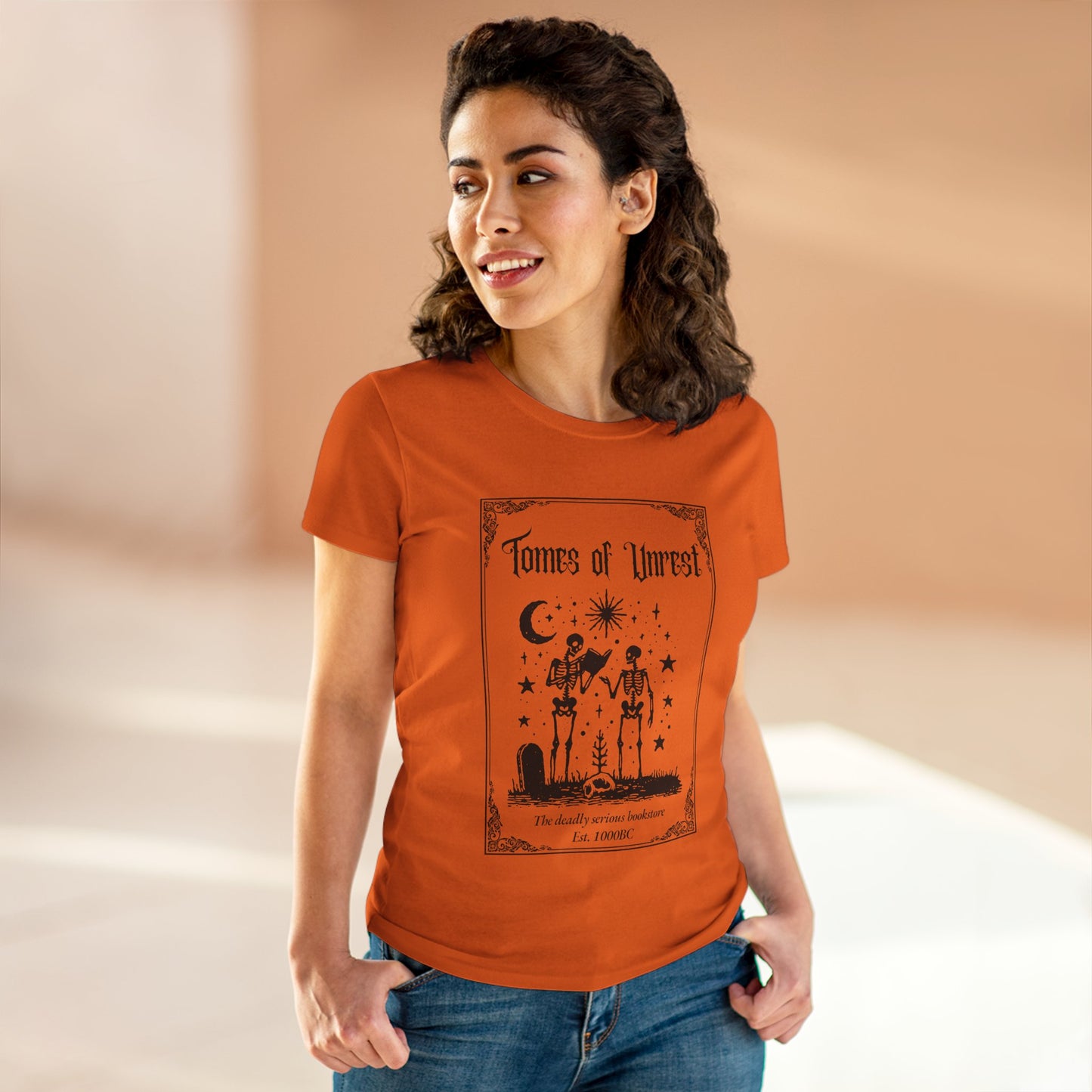 Tomes of Unrest Skeleton Bookstore Women's Tee