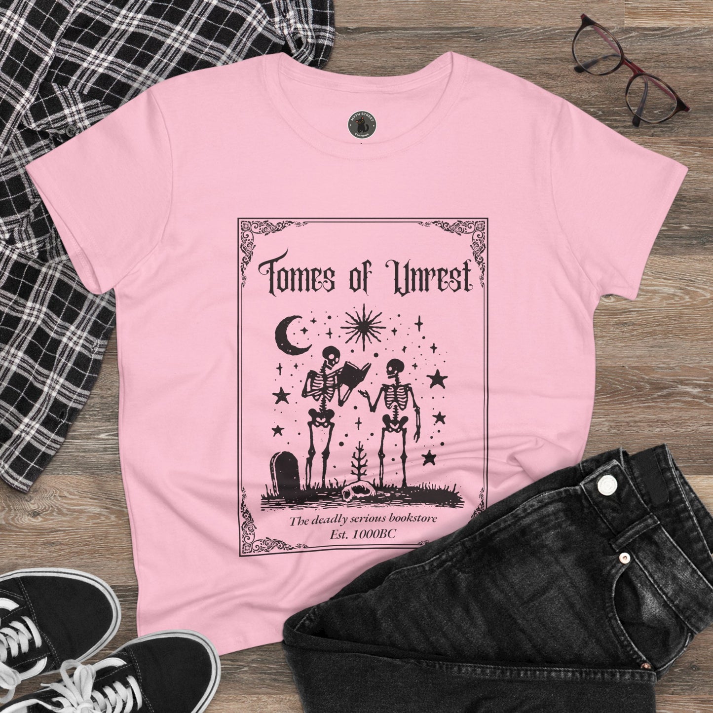 Tomes of Unrest Skeleton Bookstore Women's Tee