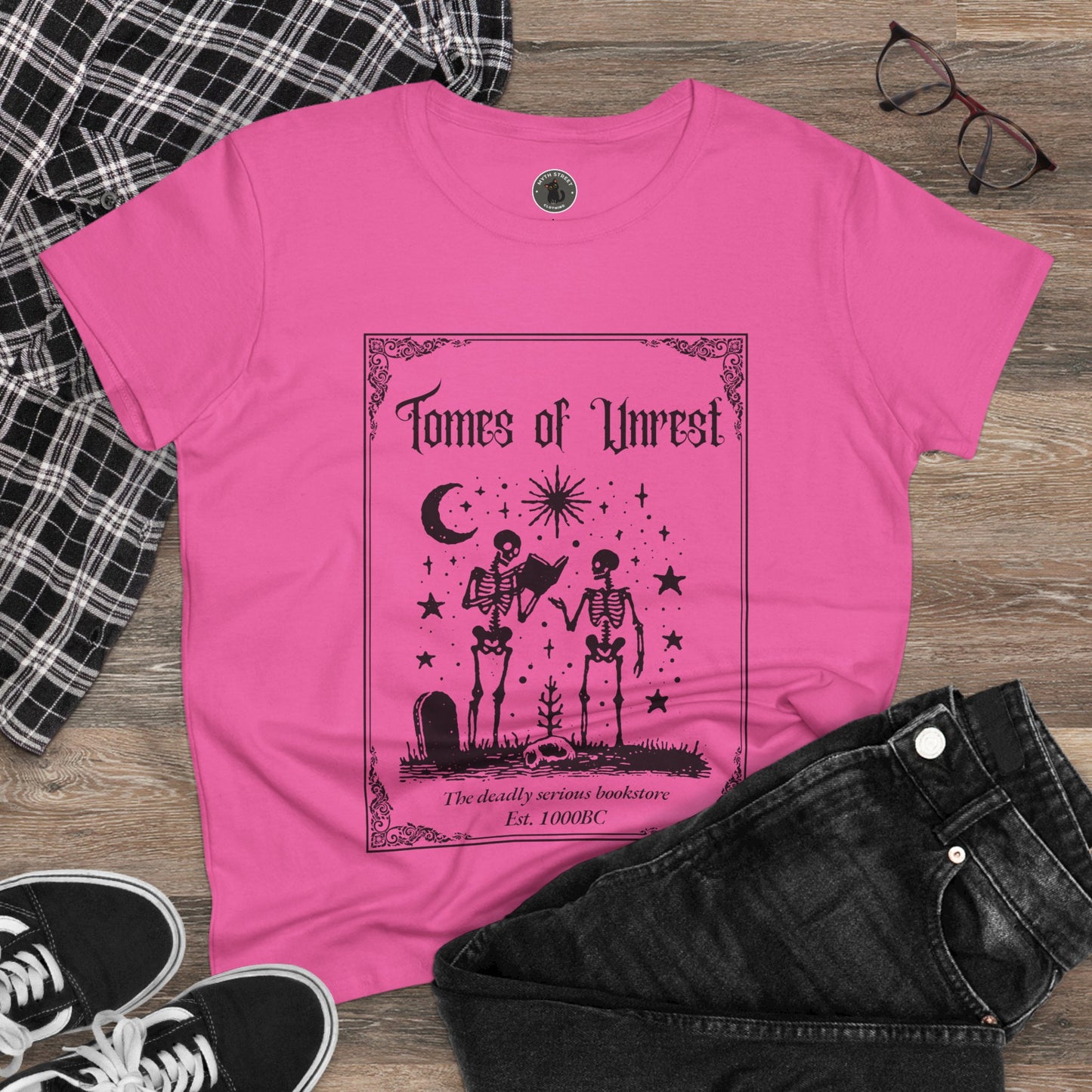 Tomes of Unrest Skeleton Bookstore Women's Tee