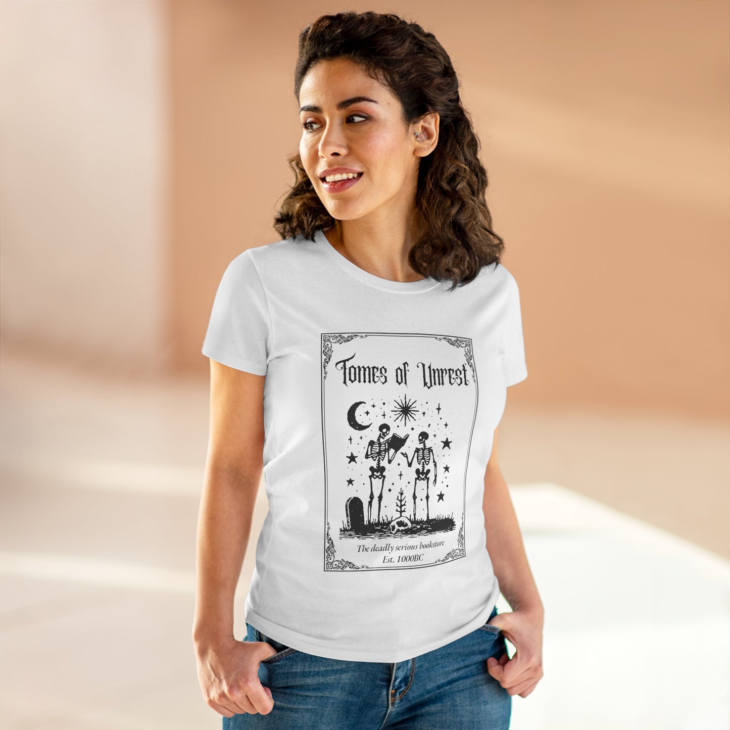 Tomes of Unrest Skeleton Bookstore Women's Tee