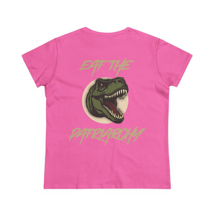Eat the Patriarchy: Women's Midweight Cotton Tee with T rex 'Eat the Patriarchy' Design