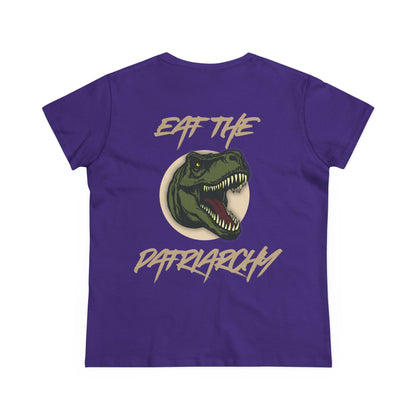 Eat the Patriarchy: Women's Midweight Cotton Tee with T rex 'Eat the Patriarchy' Design