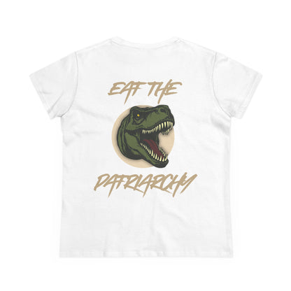 Eat the Patriarchy: Women's Midweight Cotton Tee with T rex 'Eat the Patriarchy' Design