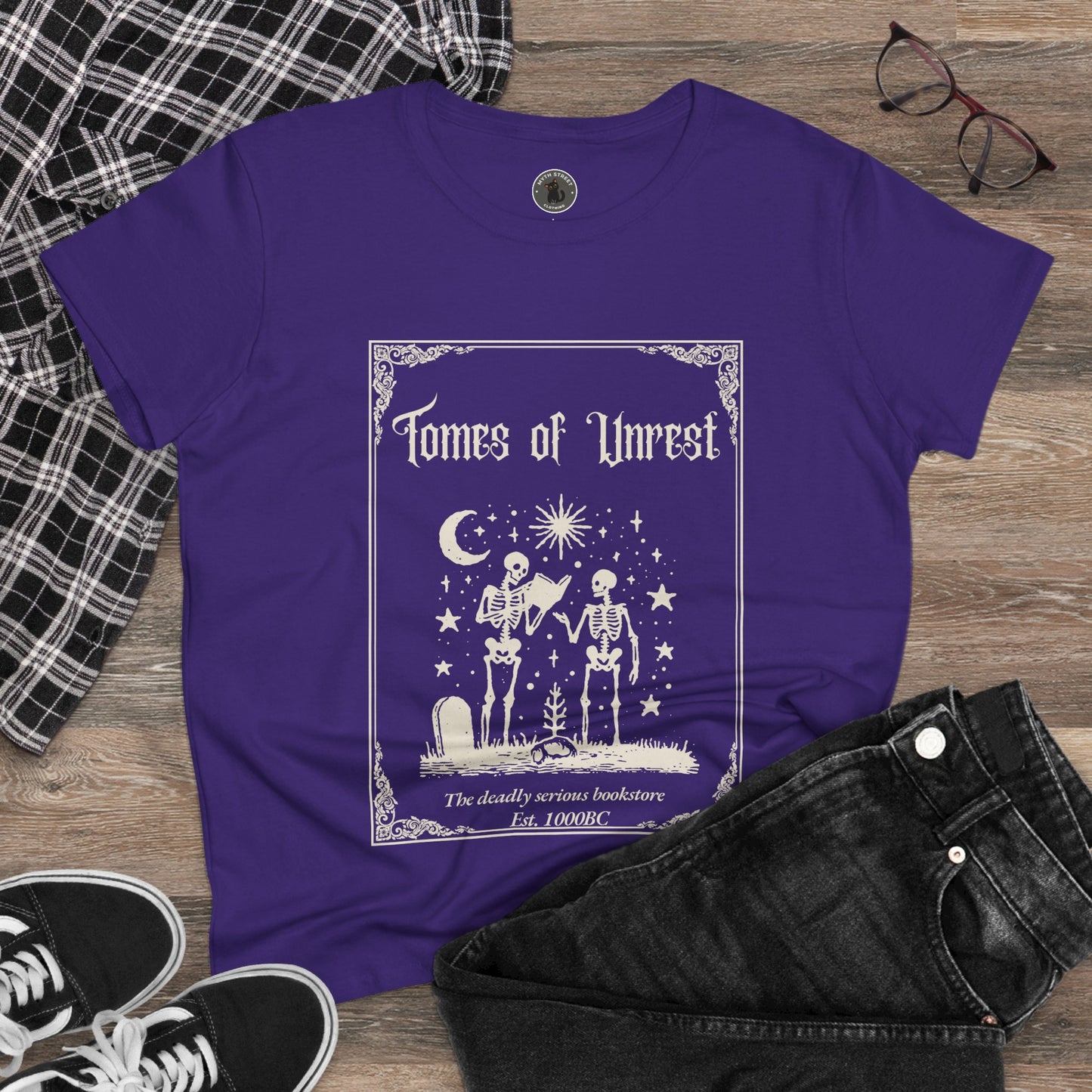 Tomes of Unrest Skeleton Bookstore Women's Tee