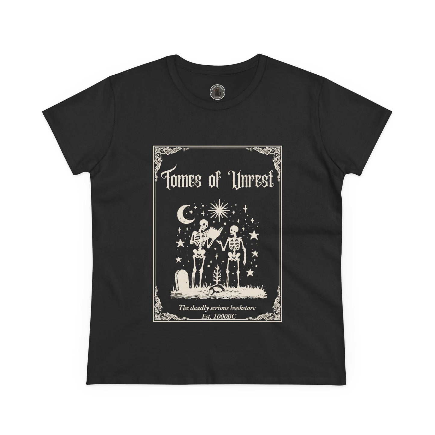 Tomes of Unrest Skeleton Bookstore Women's Tee