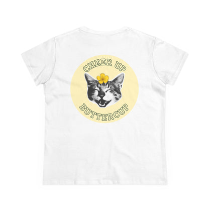 Cheer Up Buttercup Cat Women's Midweight Cotton Tee