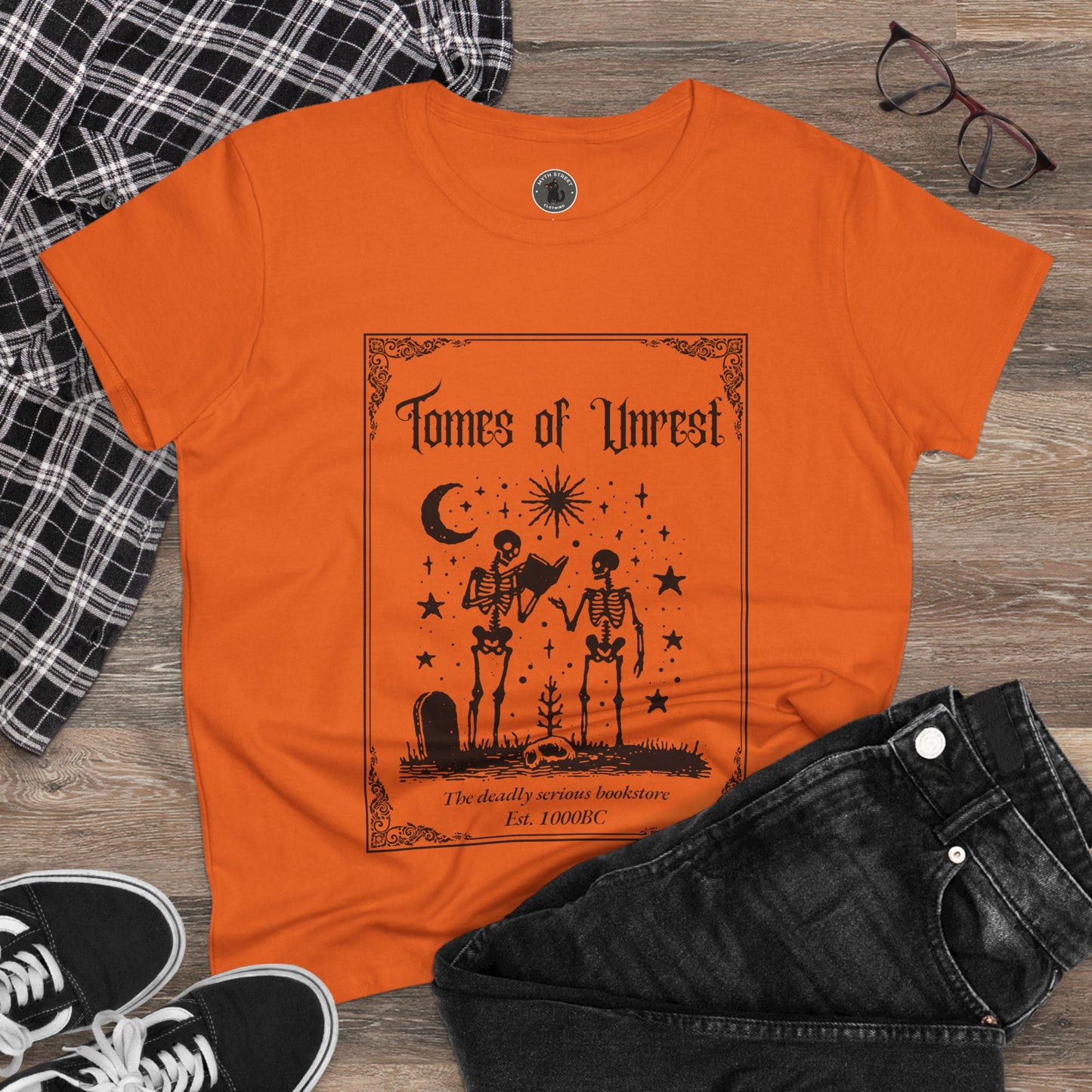 Tomes of Unrest Skeleton Bookstore Women's Tee