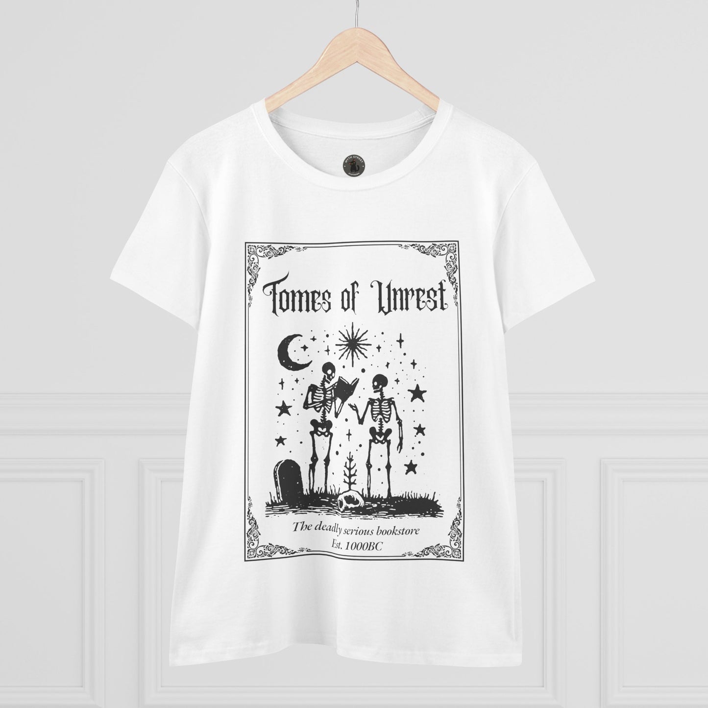 Tomes of Unrest Skeleton Bookstore Women's Tee