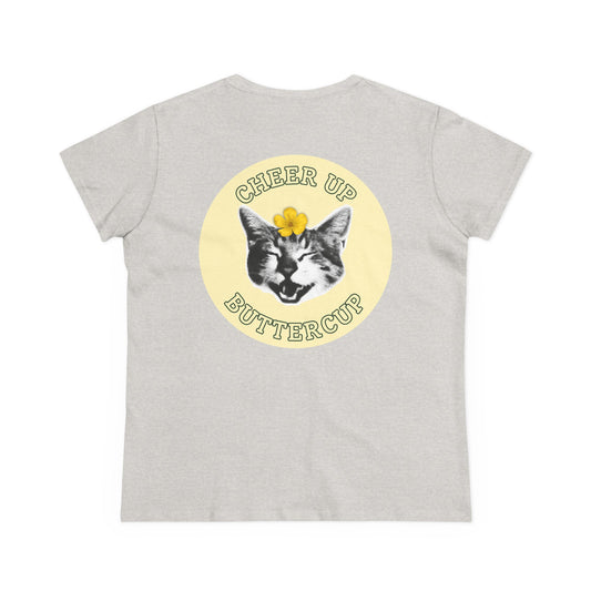 Cheer Up Buttercup Cat Women's Midweight Cotton Tee