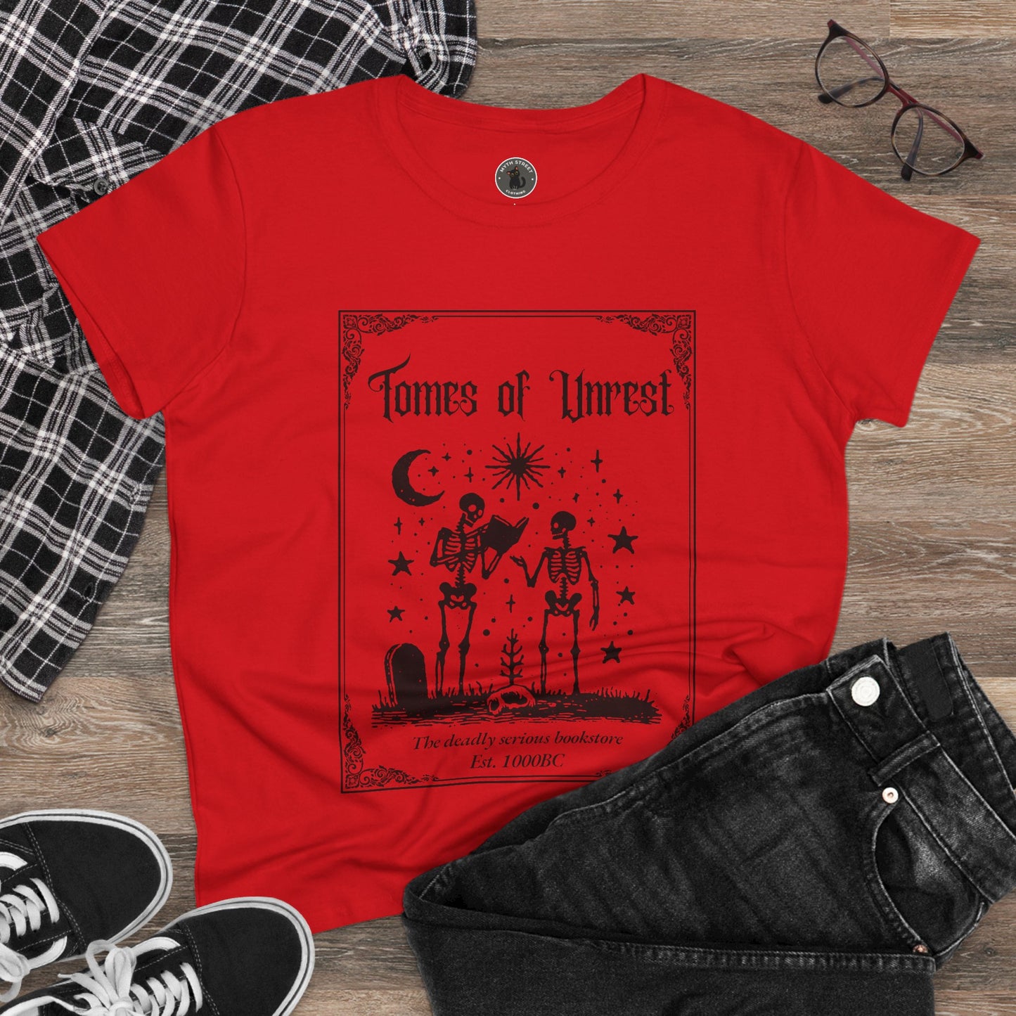 Tomes of Unrest Skeleton Bookstore Women's Tee
