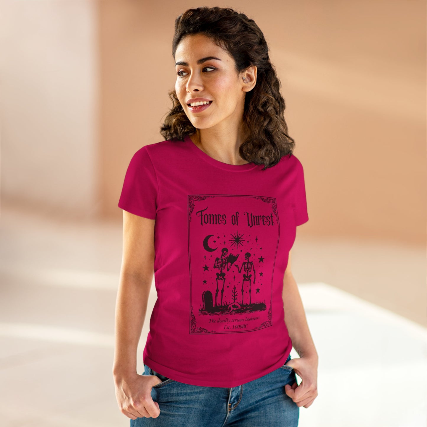 Tomes of Unrest Skeleton Bookstore Women's Tee
