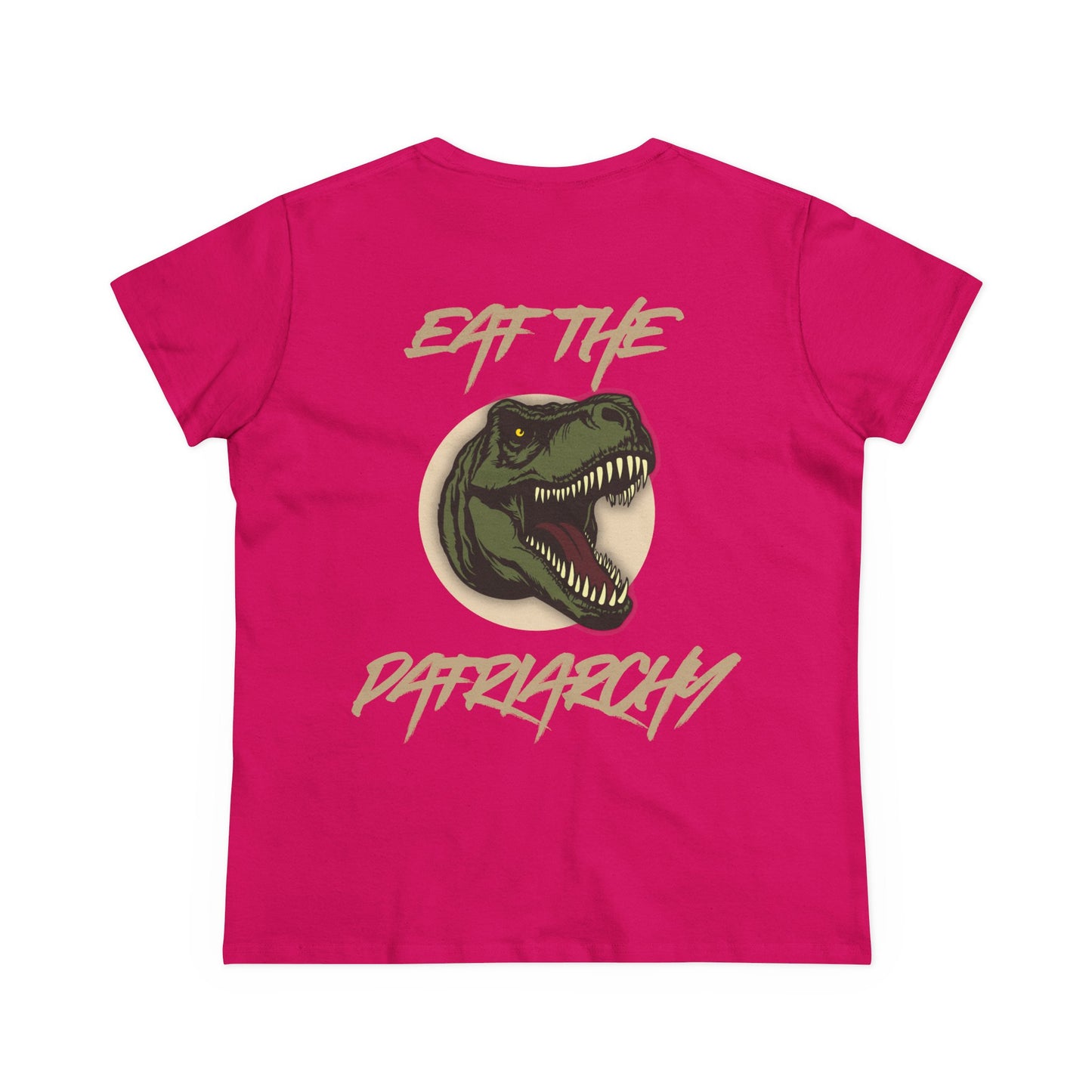 Eat the Patriarchy: Women's Midweight Cotton Tee with T rex 'Eat the Patriarchy' Design