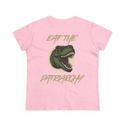 Eat the Patriarchy: Women's Midweight Cotton Tee with T rex 'Eat the Patriarchy' Design