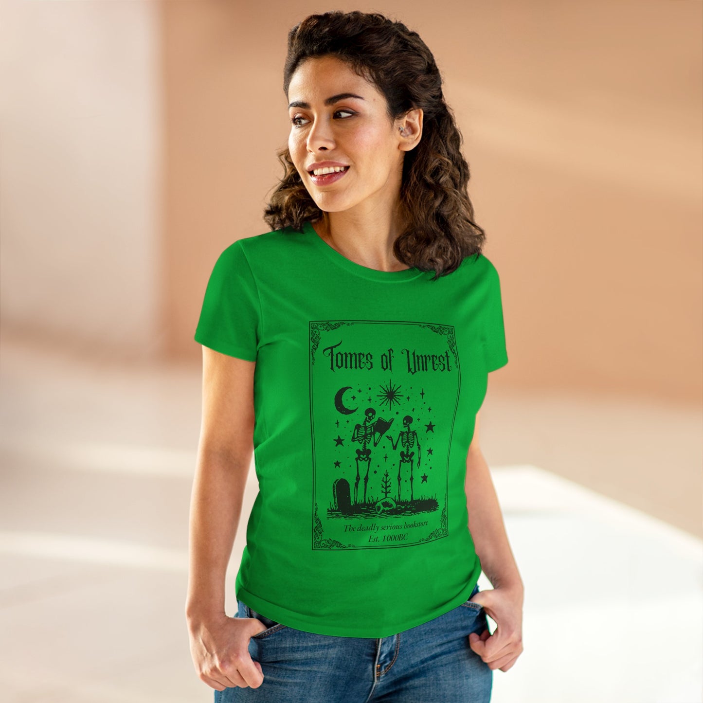 Tomes of Unrest Skeleton Bookstore Women's Tee