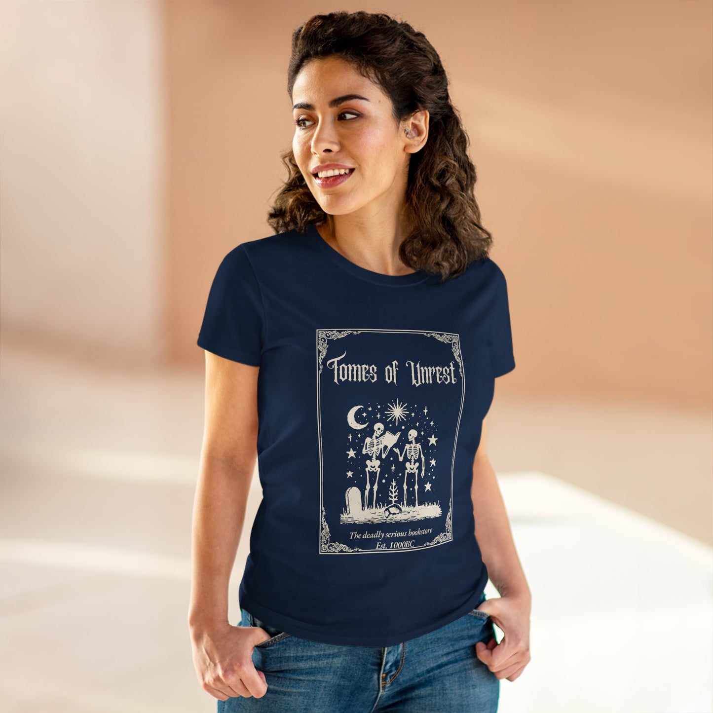 Tomes of Unrest Skeleton Bookstore Women's Tee