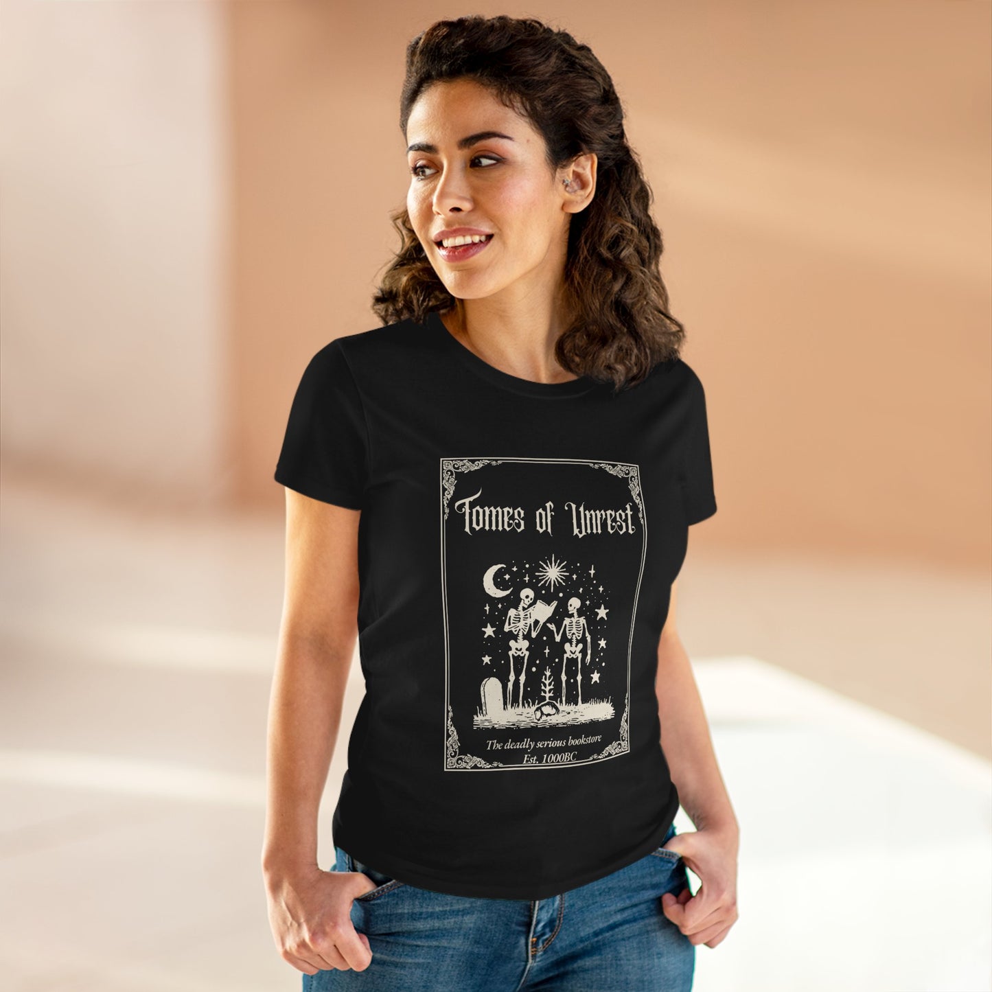 Tomes of Unrest Skeleton Bookstore Women's Tee