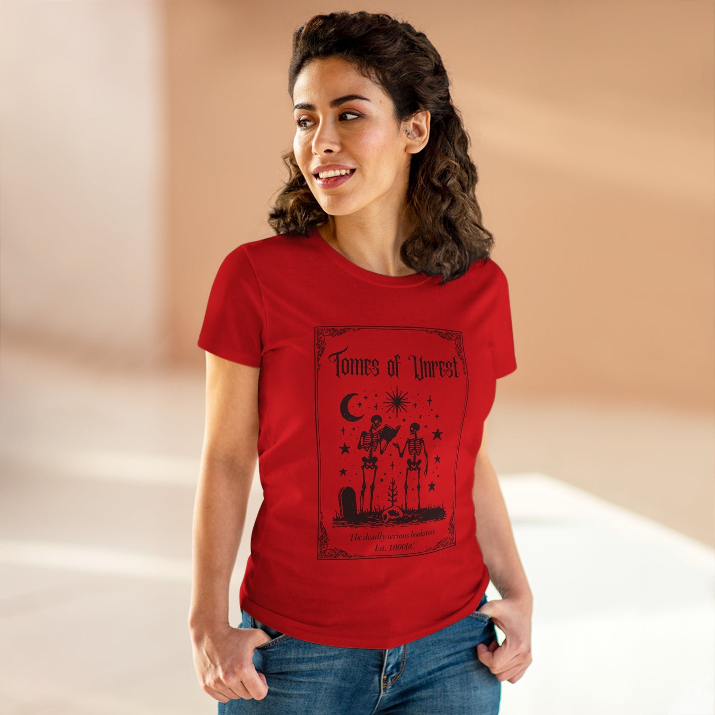 Tomes of Unrest Skeleton Bookstore Women's Tee