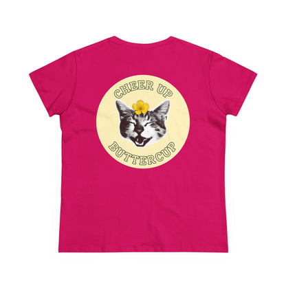 Cheer Up Buttercup Cat Women's Midweight Cotton Tee