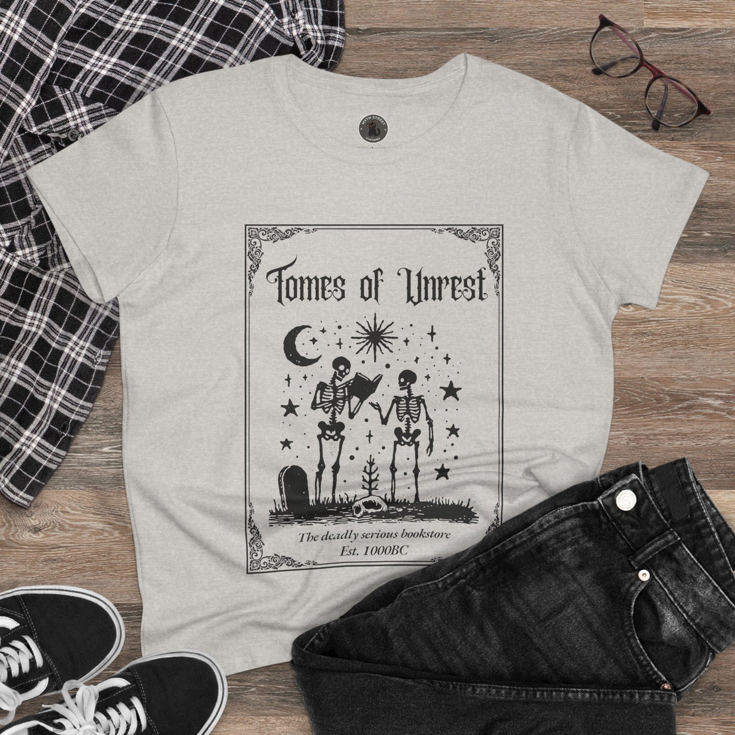 Tomes of Unrest Skeleton Bookstore Women's Tee