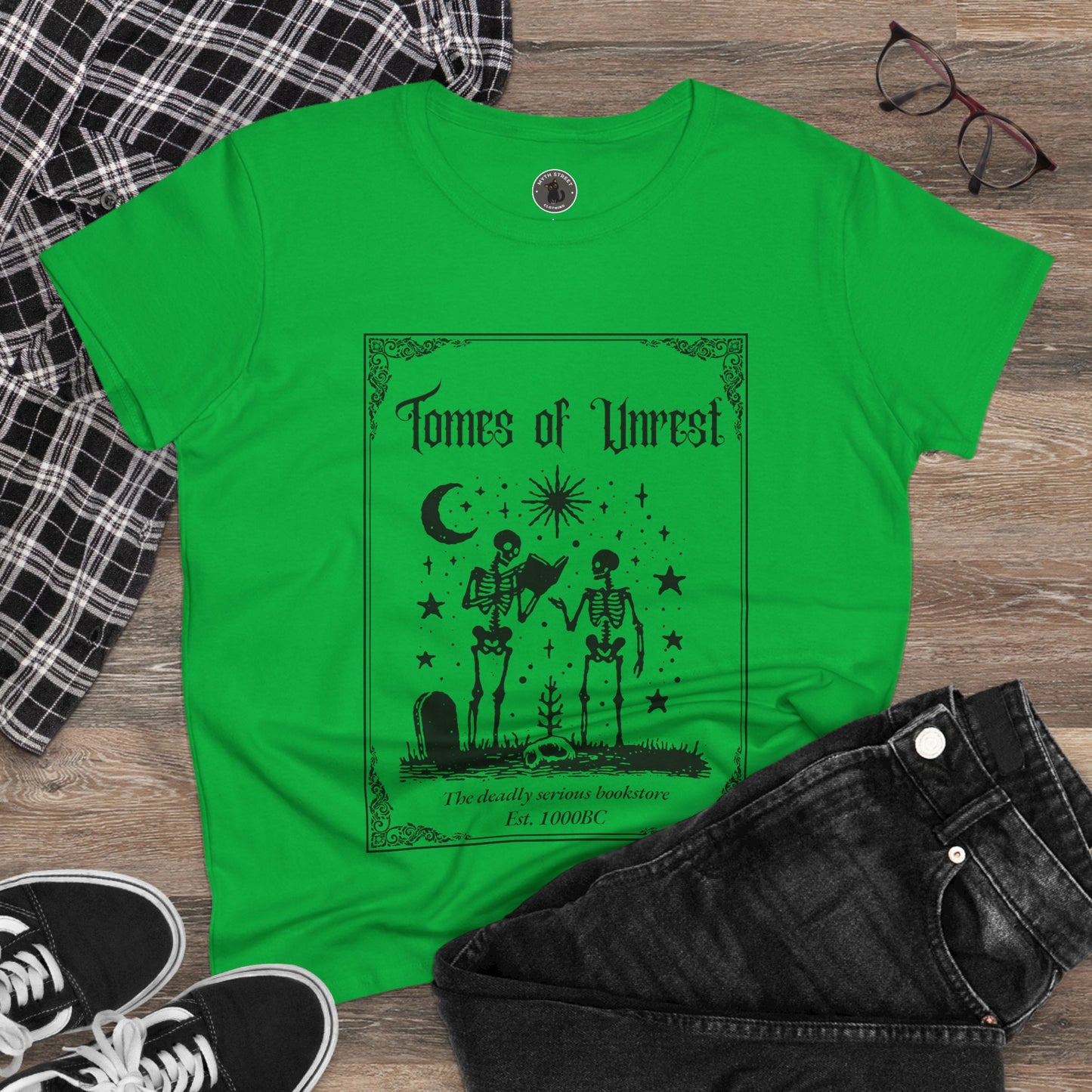 Tomes of Unrest Skeleton Bookstore Women's Tee